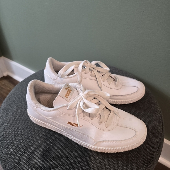 Puma Astro Cup Low Leather Trainers White/Gold 7,5 sz mens